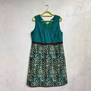 Merona Turquoise Multicolored Embroidered Pattern Midi Dress Sz 16